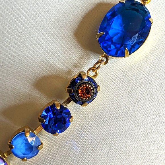 Dark Blue Metallic AB Crystal & Blue Baroque Pearl Statement Necklace - Picture 3 of 9